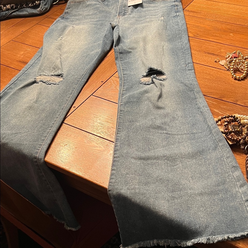 Distressed Blue Flare Jeans